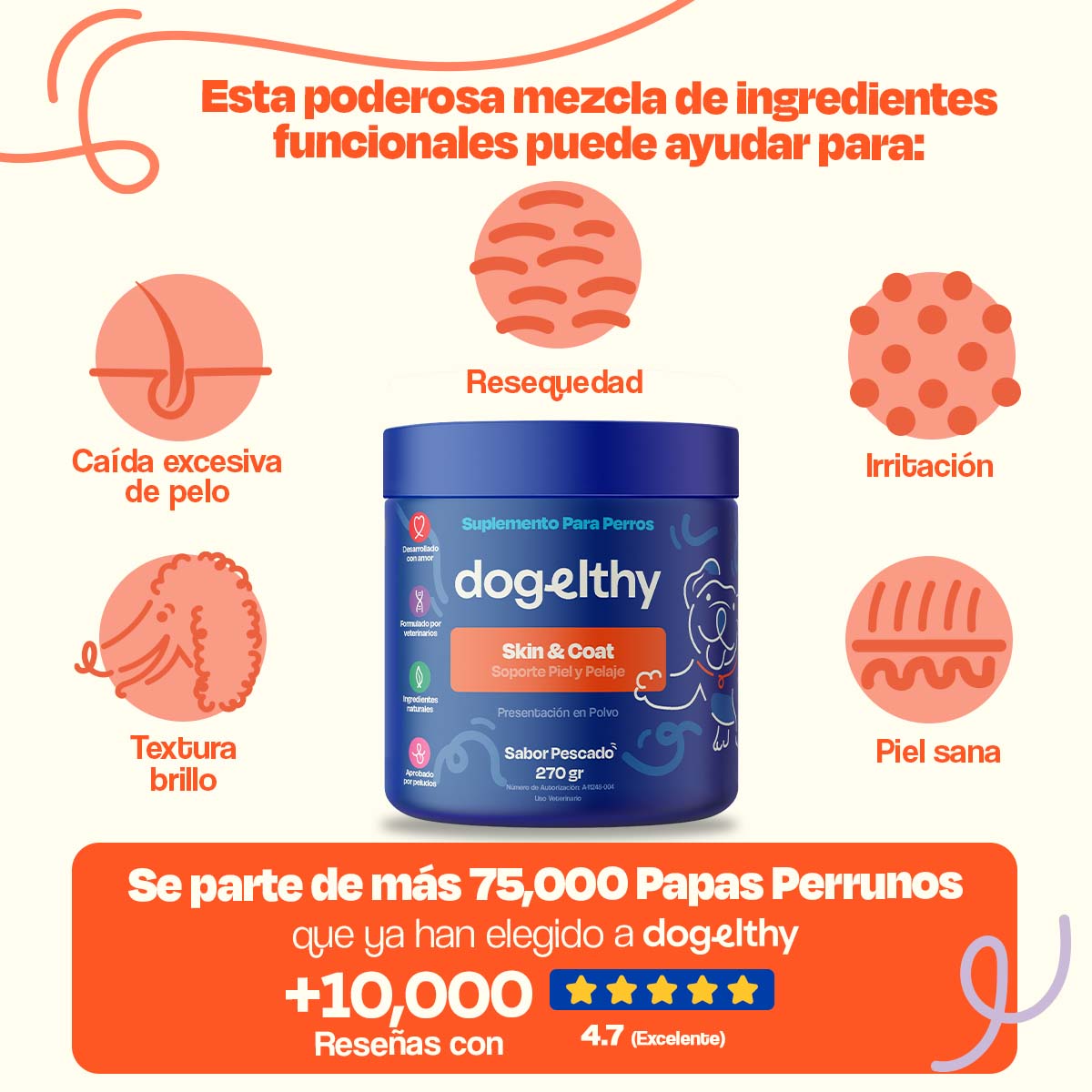 Suplemento para Pelaje y Piel de Perro - Skin and Coat - Dogelthy